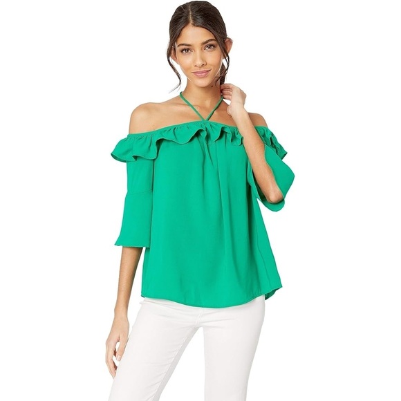 BB Dakota Tops - Jack by BB Dakota Haltered State Ruffle Blouse Green